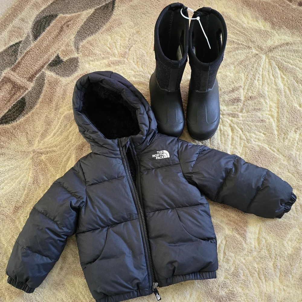 North Face puff jacket & snow boots